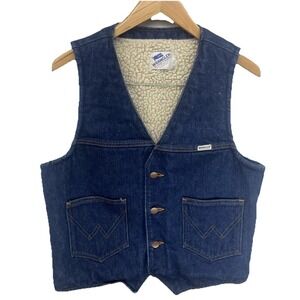 Vintage 70's Wrangler No Fault Denims Vest Sherpa Lined 100% Cotton Men Small